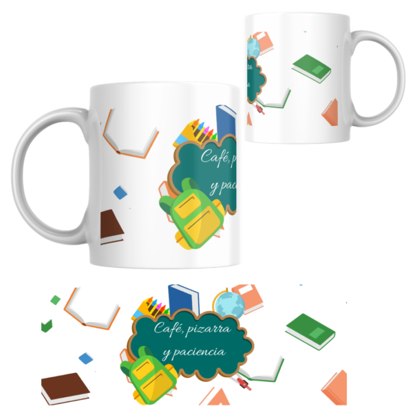 Taza PROFE "CAFÉ, PIZARRA Y PACIENCIA"