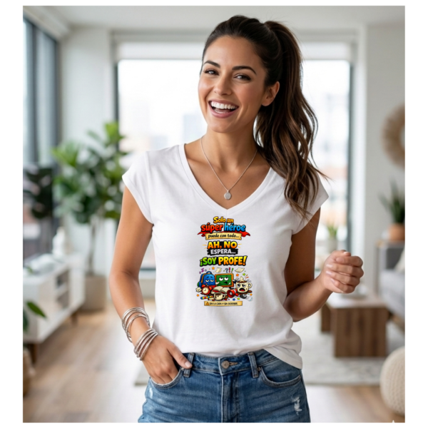 camiseta PROFE_SUPERHÉROE_mujer pico Camiseta PROFE "SUPERHÉROE"